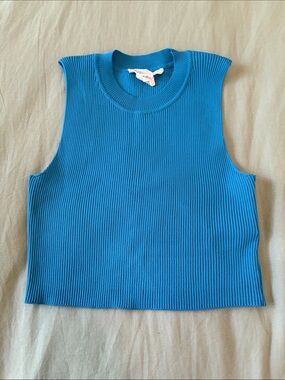 Sleeveless Ribbed Crop Top in Bright Blue